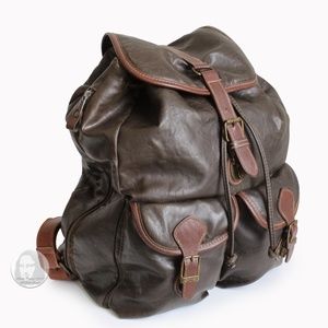 Capezio Backpack Rucksack Brown Leather Trim Large Sling Bag Vintage 80s HTF